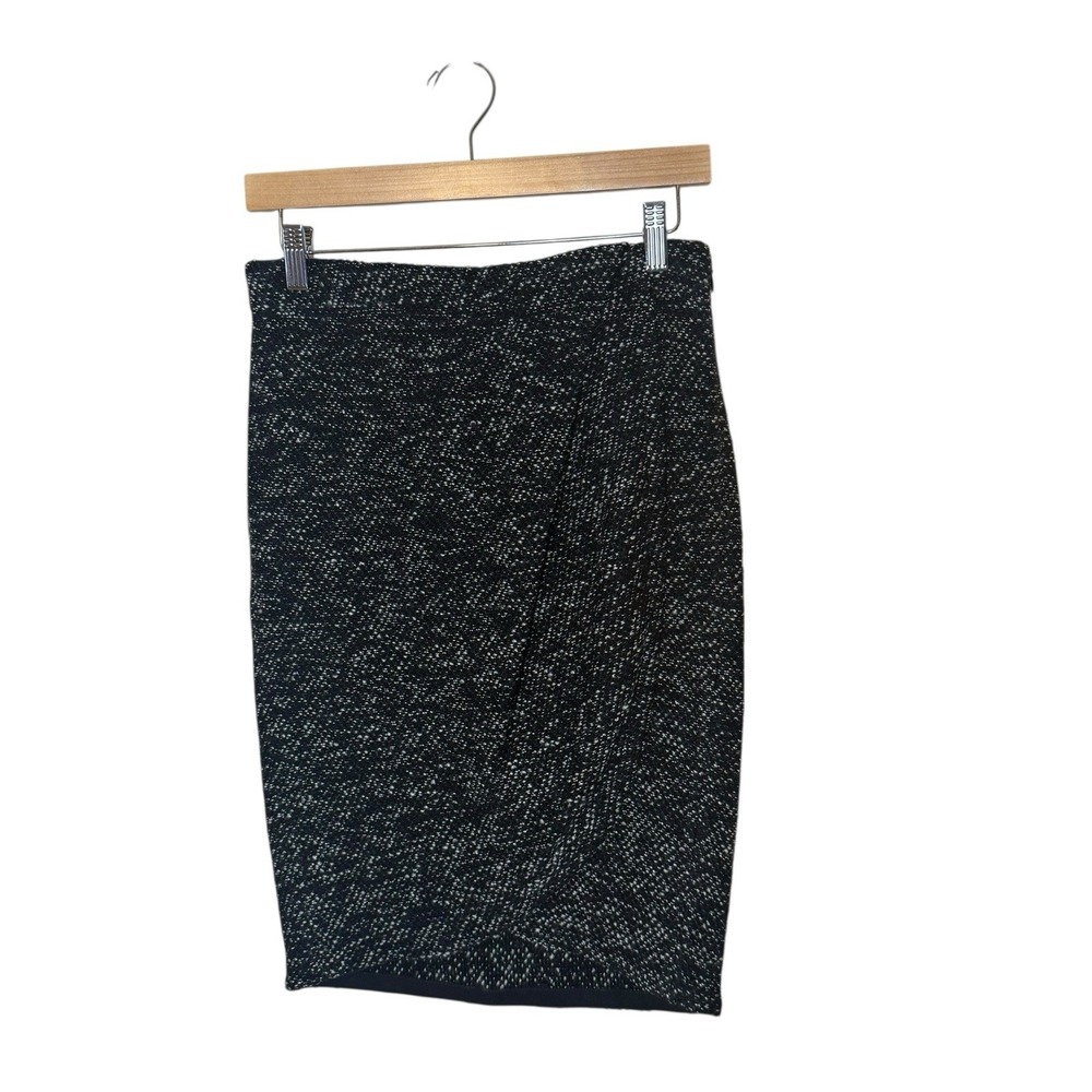 Emporio Armani Black White Tweed Pencil Wrap Skirt Size 42 US 6‎ Quiet Luxury